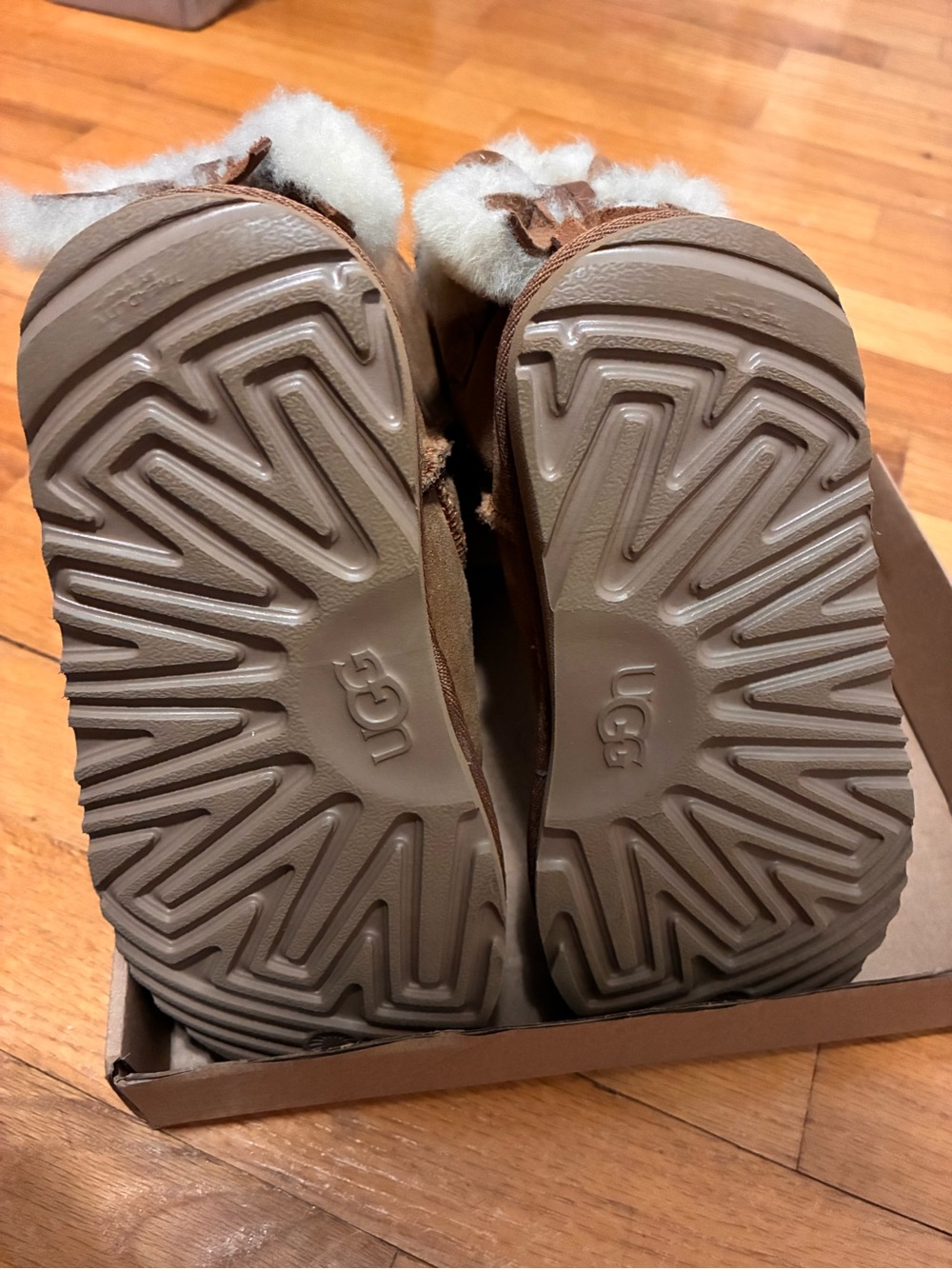 UGG Chestnut Suede Mini Boots with Shearling Bow Detail - Chestnut - Picture 3 of 16